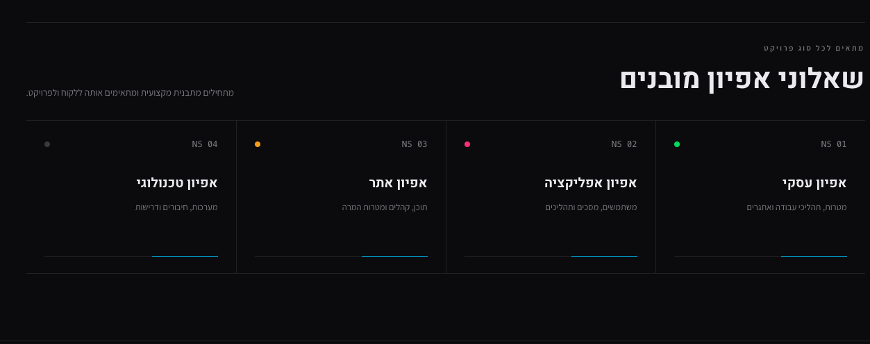 ארבעה שאלוני איפיון מובנים: עסקי, אפליקציה, אתר וטכנולוגי