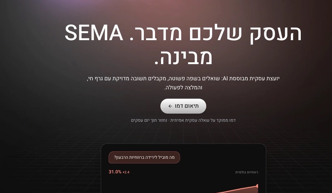 עמוד הבית של SEMA: העסק שלכם מדבר, SEMA מבינה